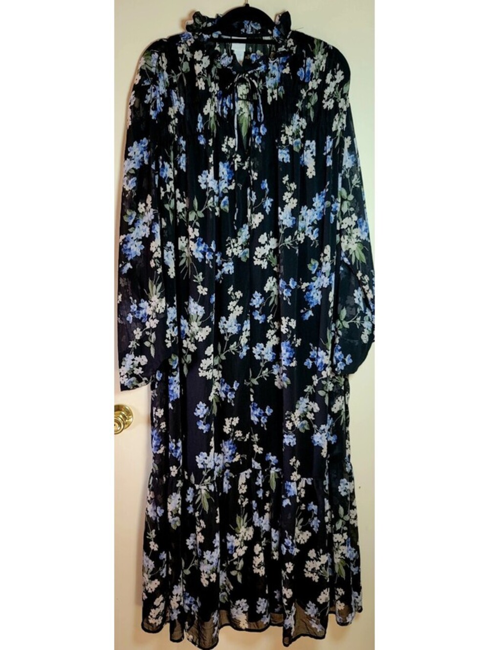 H&M Women's Black Floral Long Sleeve Maxi Dress XXL